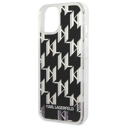 Tok a Apple iPhone 14 Plus-hoz, Karl Lagerfeld, Liquid Glitter Monogram, Fekete