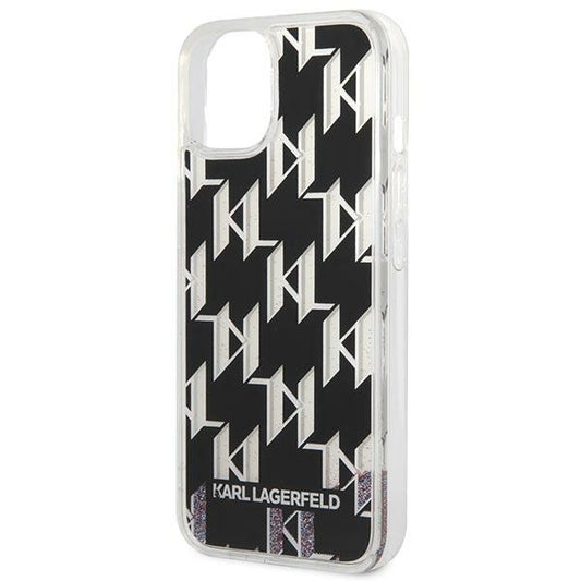Tok a Apple iPhone 14 Plus-hoz, Karl Lagerfeld, Liquid Glitter Monogram, Fekete