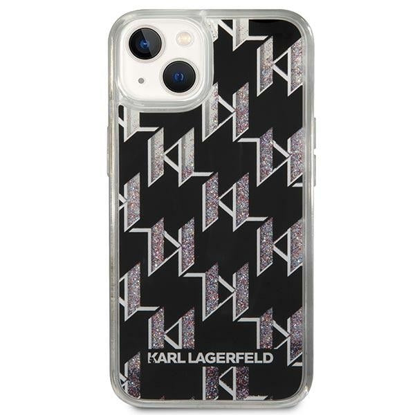 Tok a Apple iPhone 14 Plus-hoz, Karl Lagerfeld, Liquid Glitter Monogram, Fekete