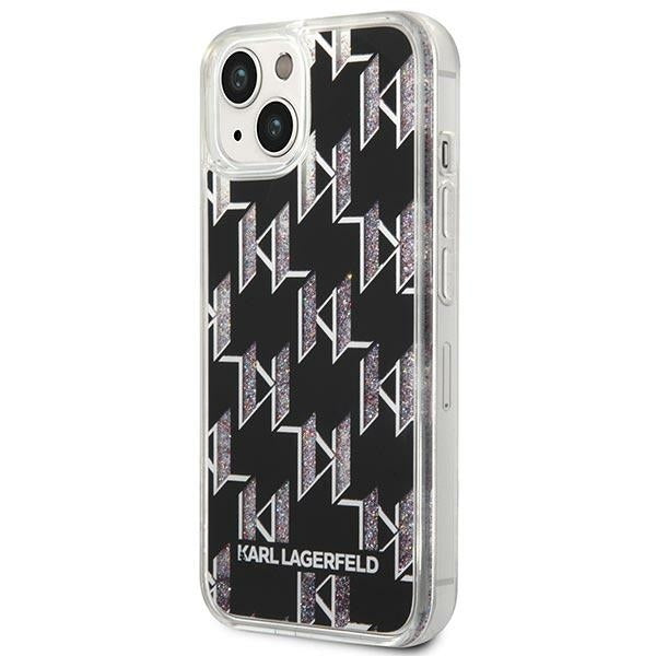 Tok a Apple iPhone 14 Plus-hoz, Karl Lagerfeld, Liquid Glitter Monogram, Fekete