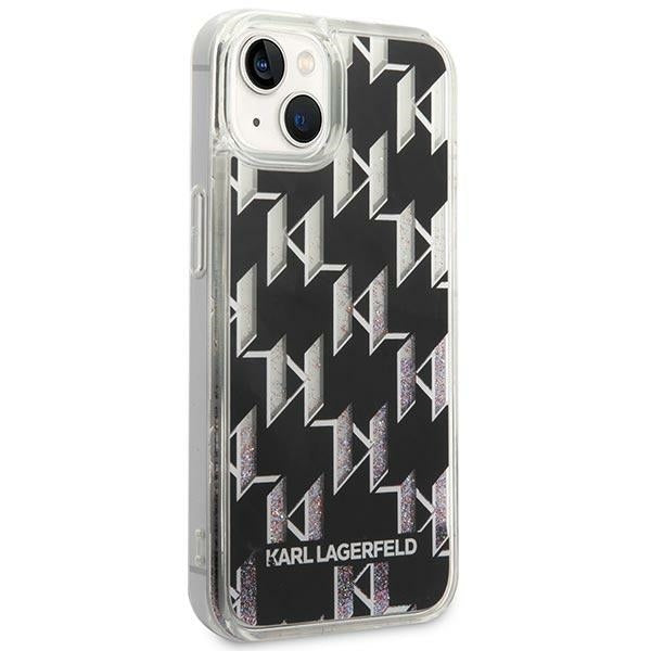 Tok a Apple iPhone 14 Plus-hoz, Karl Lagerfeld, Liquid Glitter Monogram, Fekete