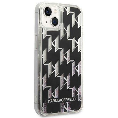 Tok a Apple iPhone 14 Plus-hoz, Karl Lagerfeld, Liquid Glitter Monogram, Fekete