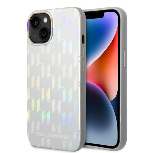 Tok Apple iPhone 14 Plus-hoz, Karl Lagerfeld, Monogram Iridescent, Ezüst