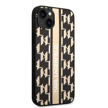 Tok Apple iPhone 14 Plus-hoz, Karl Lagerfeld, Monogram Stripe, Barna