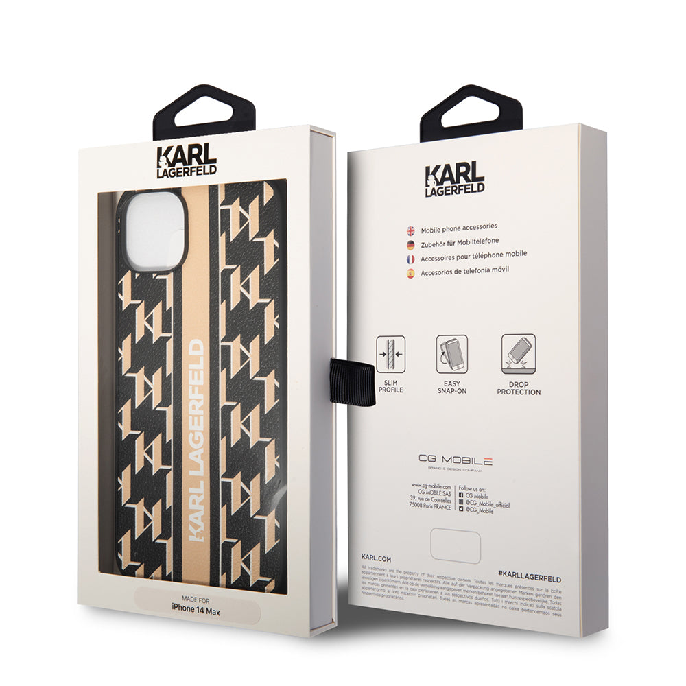 Tok Apple iPhone 14 Plus-hoz, Karl Lagerfeld, Monogram Stripe, Barna