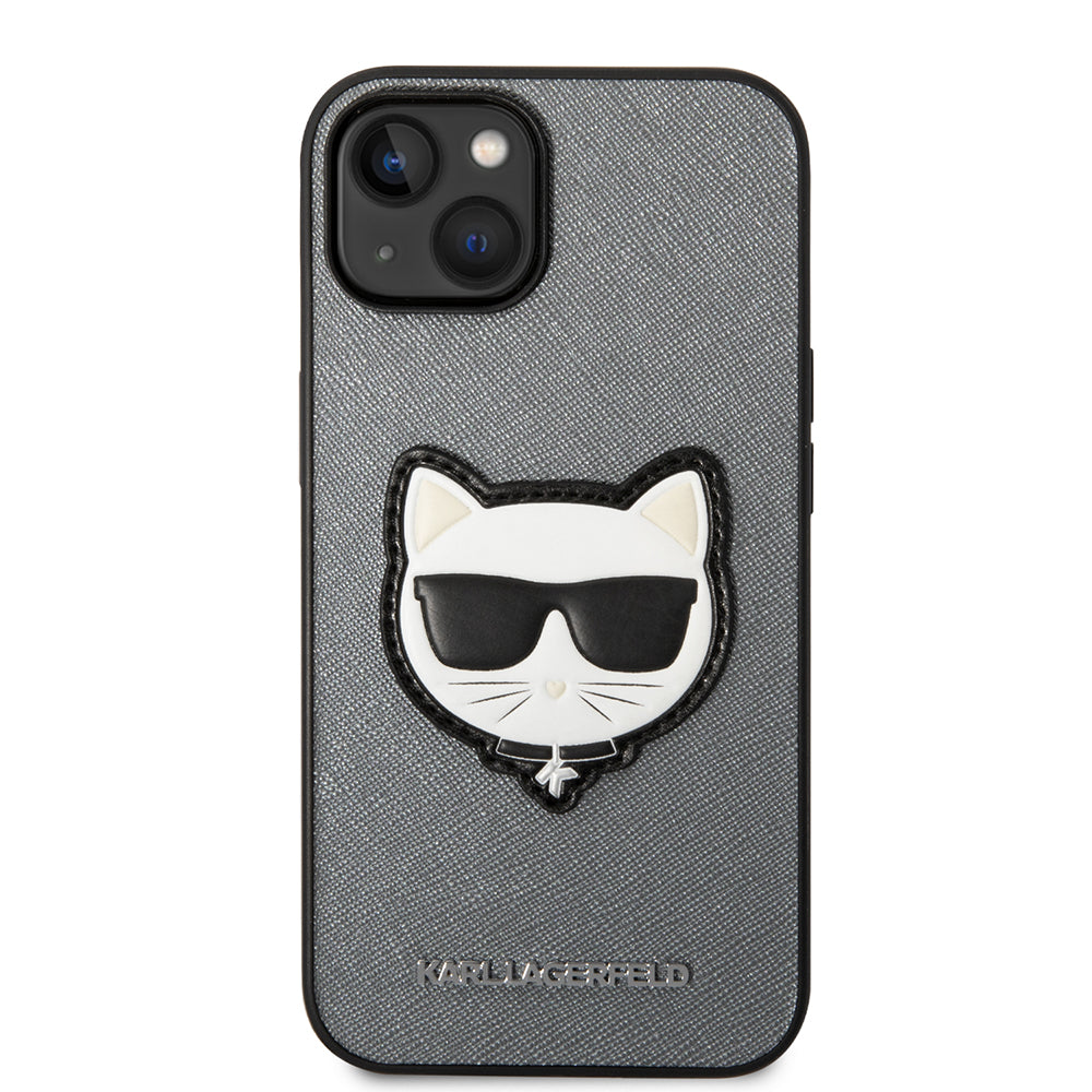 Tok Apple iPhone 14 Plus-hoz, Karl Lagerfeld, Saffiano Choupette's Head, Ezüst