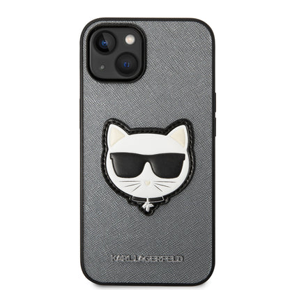 Tok Apple iPhone 14 Plus-hoz, Karl Lagerfeld, Saffiano Choupette's Head, Ezüst