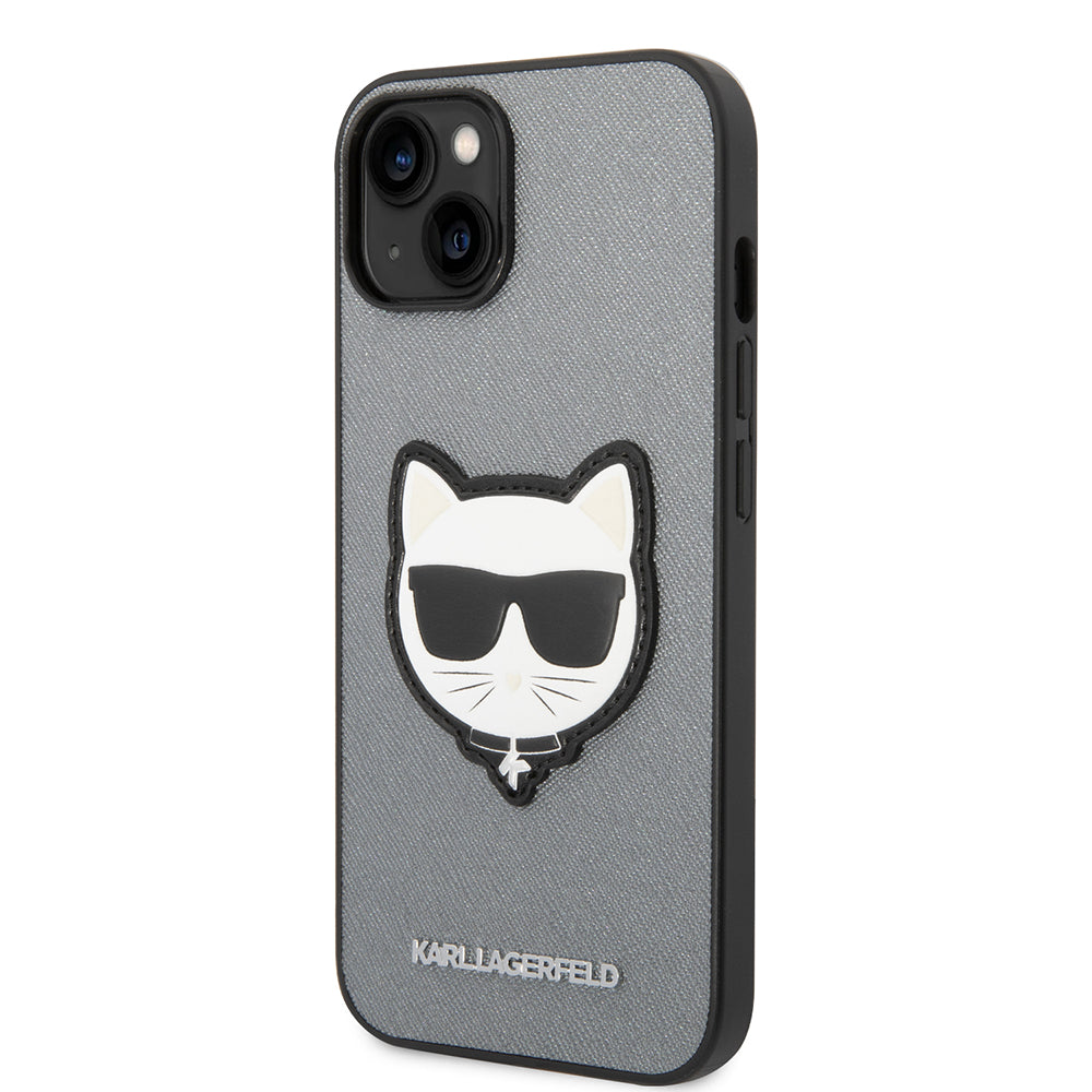 Tok Apple iPhone 14 Plus-hoz, Karl Lagerfeld, Saffiano Choupette's Head, Ezüst