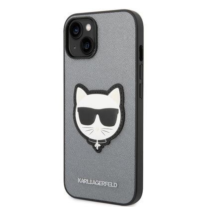 Tok Apple iPhone 14 Plus-hoz, Karl Lagerfeld, Saffiano Choupette's Head, Ezüst
