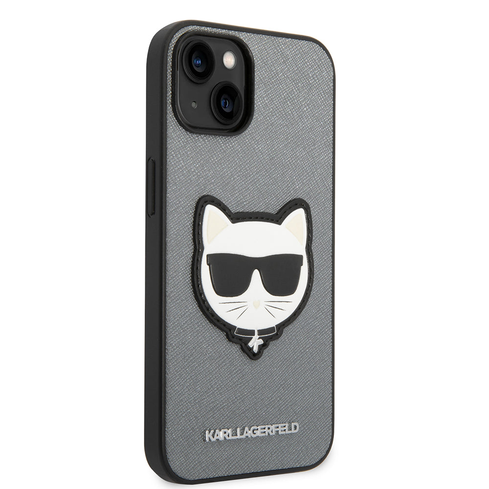 Tok Apple iPhone 14 Plus-hoz, Karl Lagerfeld, Saffiano Choupette's Head, Ezüst