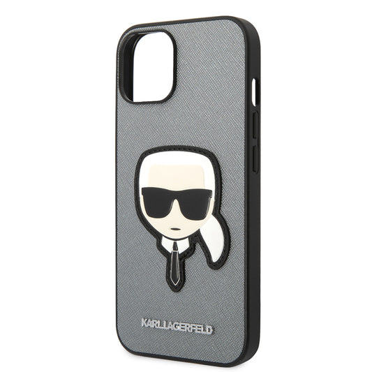 Tok Apple iPhone 14 Plus-hoz, Karl Lagerfeld, Saffiano Karl's Head, Ezüst