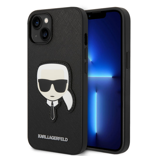 Tok Apple iPhone 14 Plus-hoz, Karl Lagerfeld, Saffiano Karl's Head, Fekete