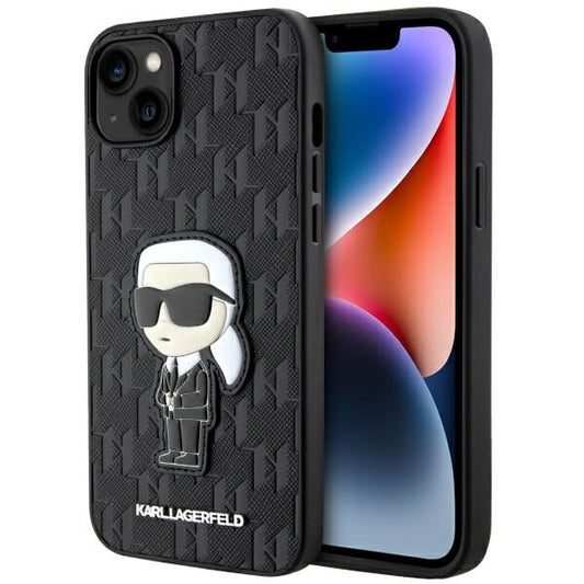Tok Apple iPhone 14 Plus-hoz, Karl Lagerfeld, Saffiano Monogram Ikonik Karl, Fekete