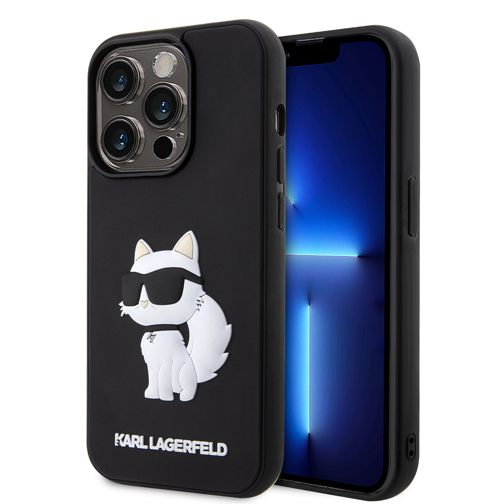 Tok a Apple iPhone 14 Pro-hoz, Karl Lagerfeld, 3D Rubber Choupette, Fekete