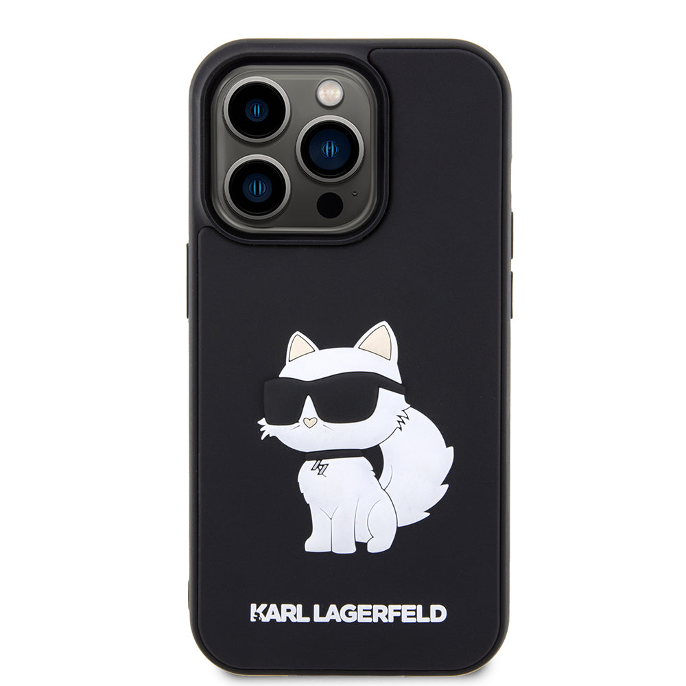 Tok a Apple iPhone 14 Pro-hoz, Karl Lagerfeld, 3D Rubber Choupette, Fekete