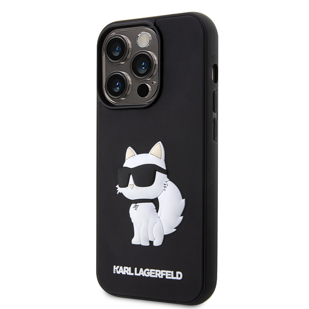 Tok a Apple iPhone 14 Pro-hoz, Karl Lagerfeld, 3D Rubber Choupette, Fekete