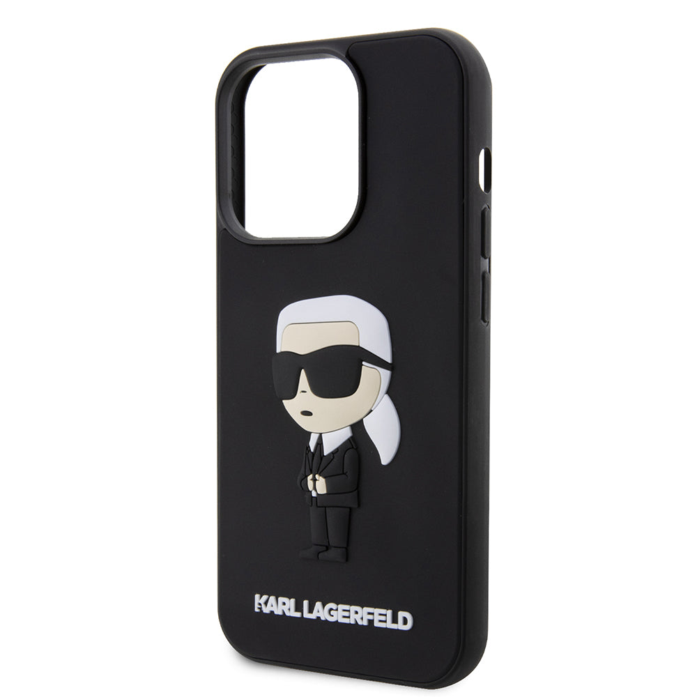 Tok Apple iPhone 14 Pro-hoz, Karl Lagerfeld, 3D Rubber Ikonik Karl, Fekete