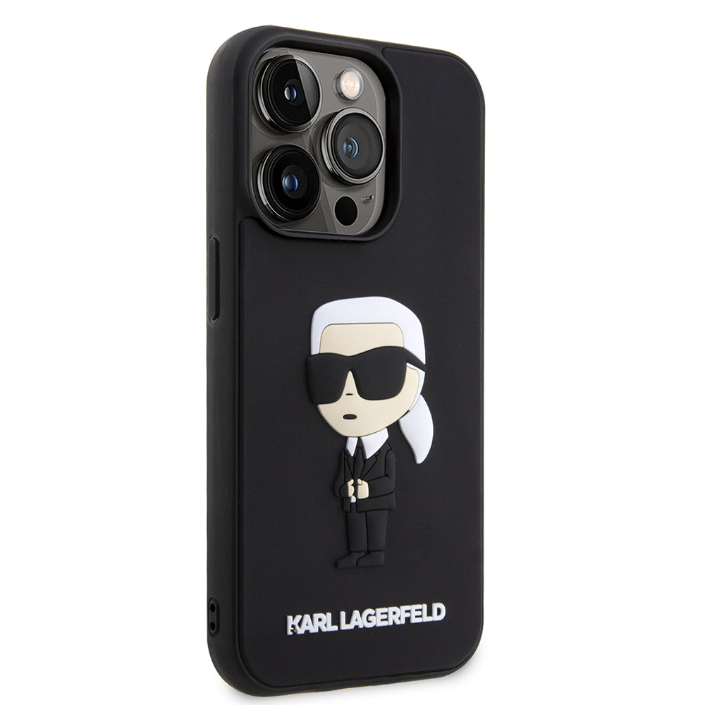 Tok Apple iPhone 14 Pro-hoz, Karl Lagerfeld, 3D Rubber Ikonik Karl, Fekete