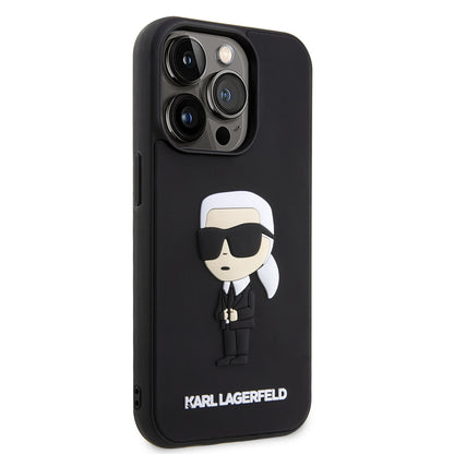 Tok Apple iPhone 14 Pro-hoz, Karl Lagerfeld, 3D Rubber Ikonik Karl, Fekete