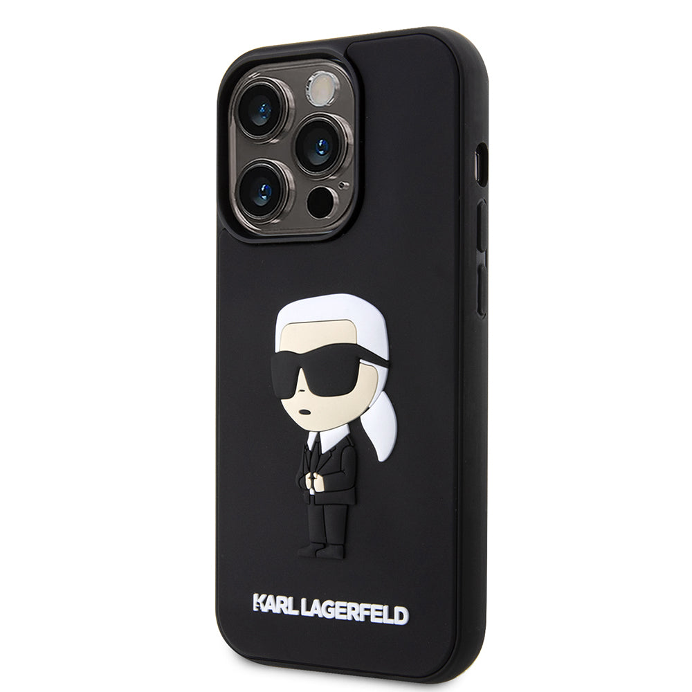Tok Apple iPhone 14 Pro-hoz, Karl Lagerfeld, 3D Rubber Ikonik Karl, Fekete