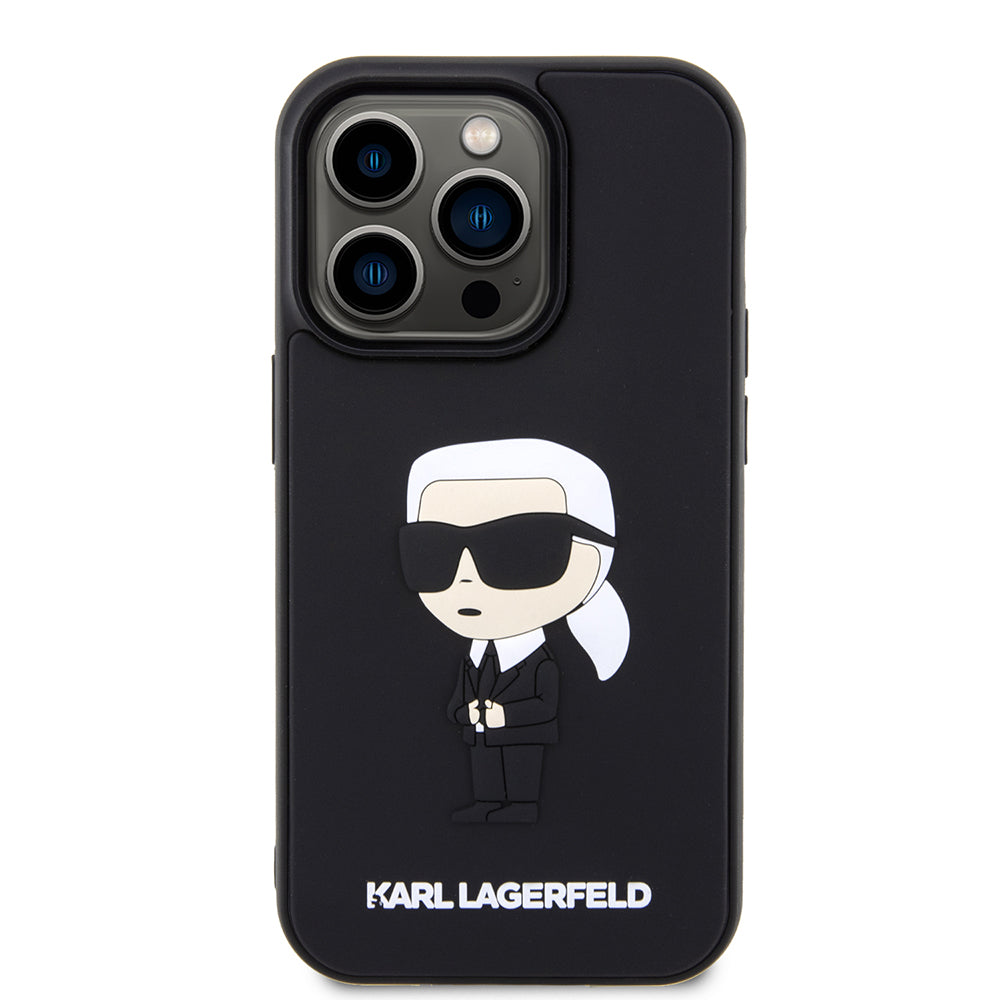 Tok Apple iPhone 14 Pro-hoz, Karl Lagerfeld, 3D Rubber Ikonik Karl, Fekete
