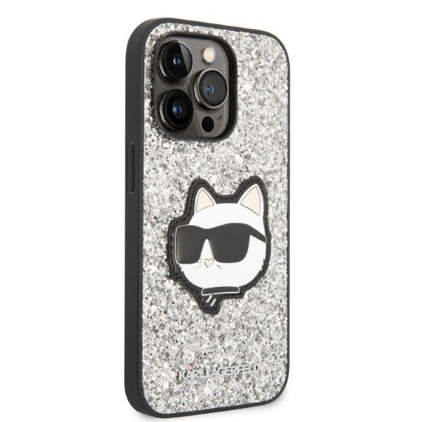 Tok Apple iPhone 14 Pro-hoz, Karl Lagerfeld, Glitter Choupette Patch, Ezüst