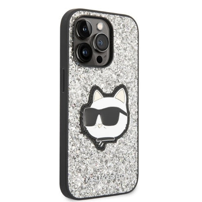 Tok Apple iPhone 14 Pro-hoz, Karl Lagerfeld, Glitter Choupette Patch, Ezüst