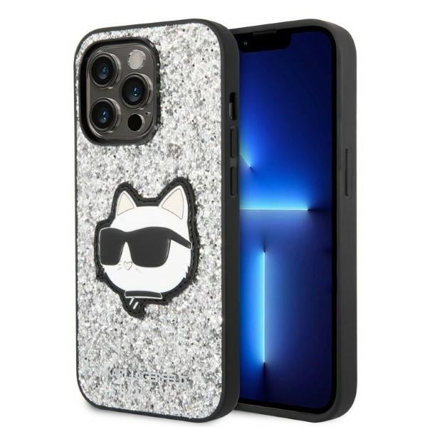 Tok Apple iPhone 14 Pro-hoz, Karl Lagerfeld, Glitter Choupette Patch, Ezüst