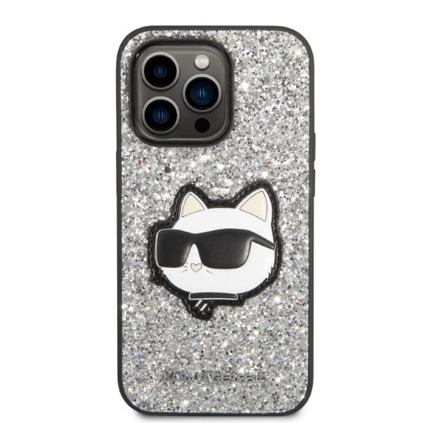 Tok Apple iPhone 14 Pro-hoz, Karl Lagerfeld, Glitter Choupette Patch, Ezüst