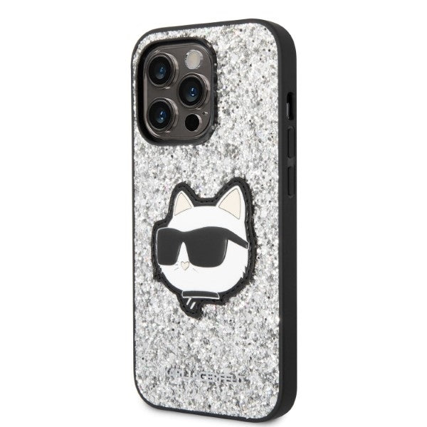 Tok Apple iPhone 14 Pro-hoz, Karl Lagerfeld, Glitter Choupette Patch, Ezüst