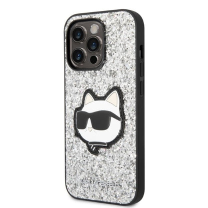 Tok Apple iPhone 14 Pro-hoz, Karl Lagerfeld, Glitter Choupette Patch, Ezüst