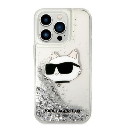 Case for Apple iPhone 14 Pro, Karl Lagerfeld, Glitter Choupette's Head, Silver