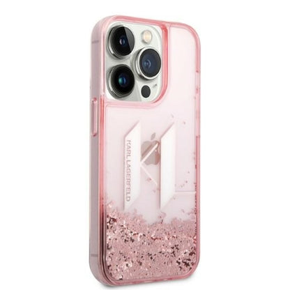 Tok Apple iPhone 14 Pro-hoz, Karl Lagerfeld, Glitter Liquid Big KL, Rózsaszín