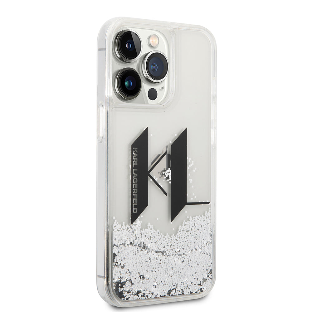 Tok Apple iPhone 14 Pro-hoz, Karl Lagerfeld, Liquid Glitter Big KL, Ezüst