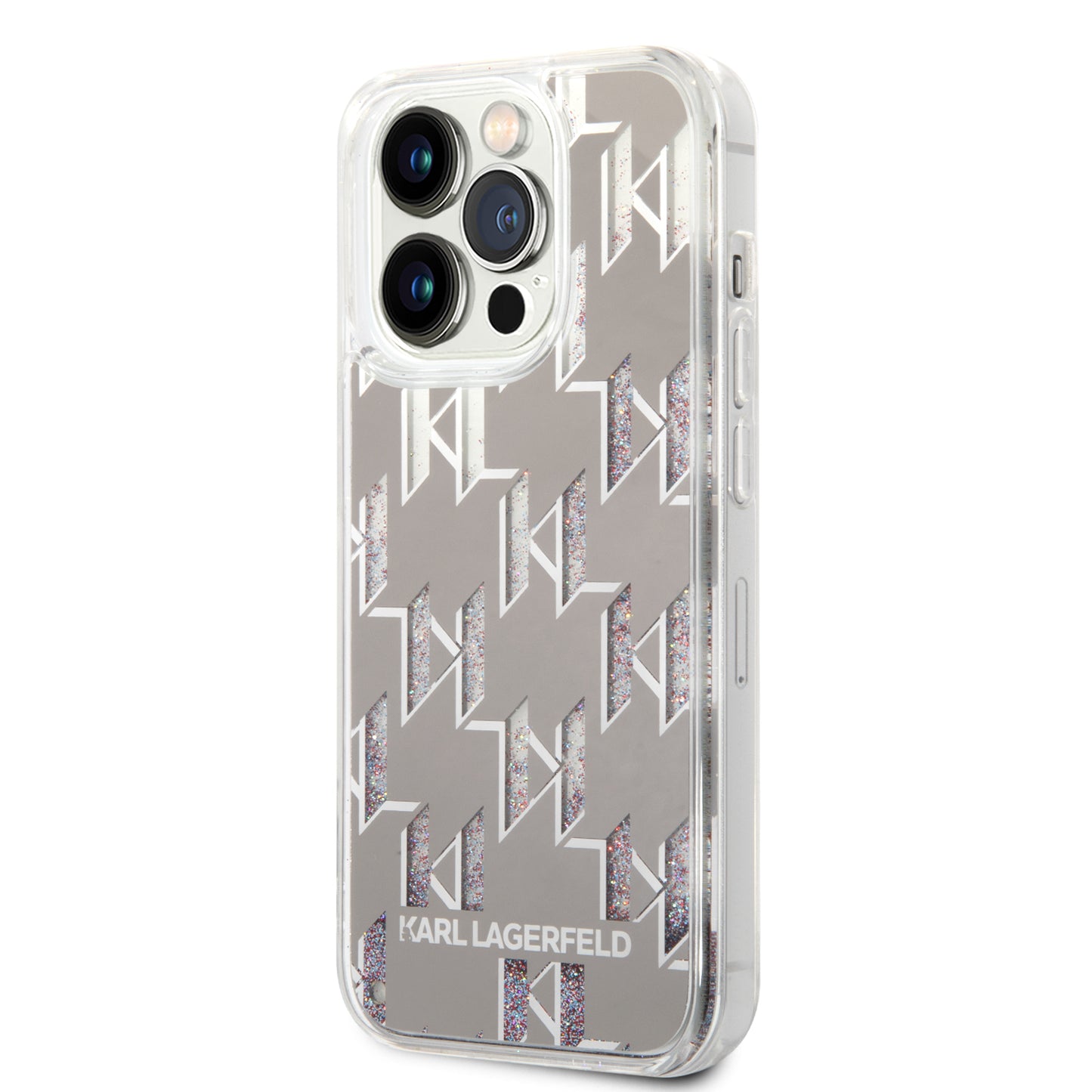Tok Apple iPhone 14 Pro-hoz, Karl Lagerfeld, Liquid Glitter Monogram, Ezüst