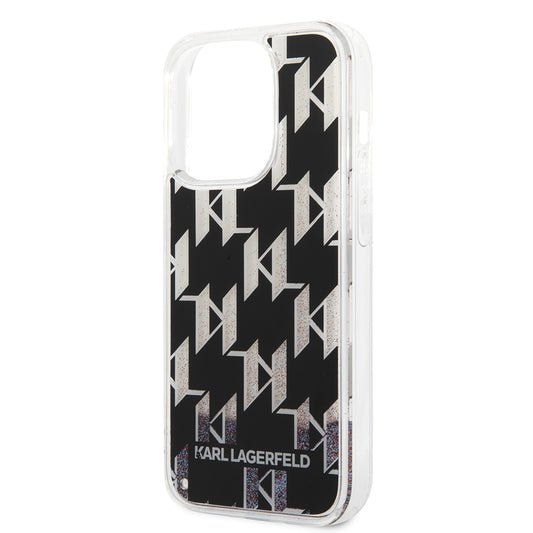 Tok Apple iPhone 14 Pro-hoz, Karl Lagerfeld, Liquid Glitter Monogram, Fekete