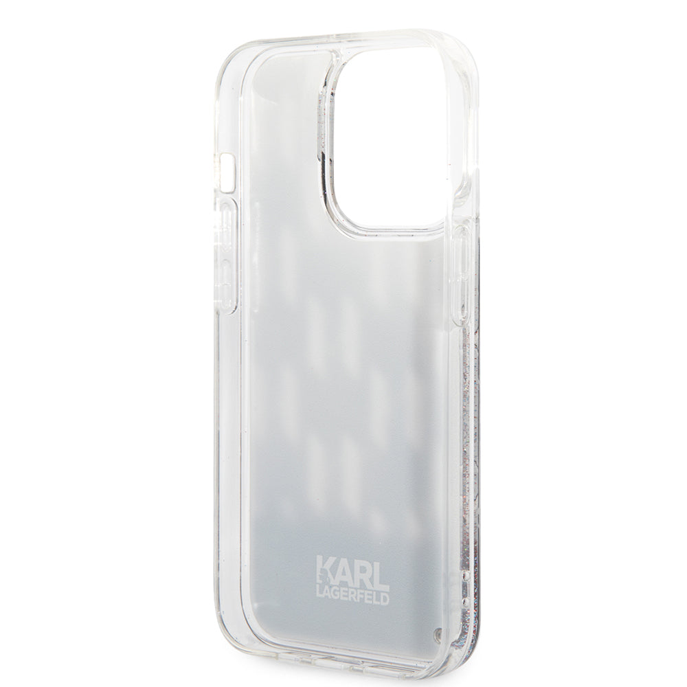 Tok Apple iPhone 14 Pro-hoz, Karl Lagerfeld, Liquid Glitter Monogram, Fekete