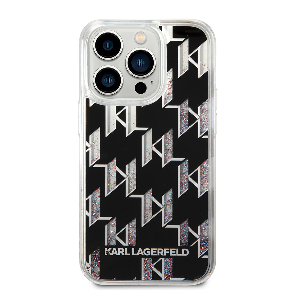Tok Apple iPhone 14 Pro-hoz, Karl Lagerfeld, Liquid Glitter Monogram, Fekete