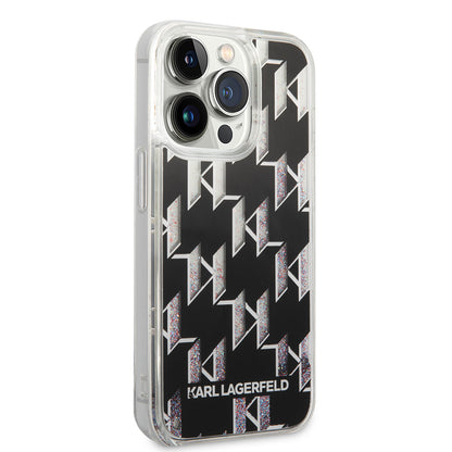 Tok Apple iPhone 14 Pro-hoz, Karl Lagerfeld, Liquid Glitter Monogram, Fekete