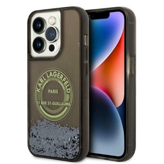 Tok Apple iPhone 14 Pro-hoz, Karl Lagerfeld, Liquid Glitter RSG, Fekete