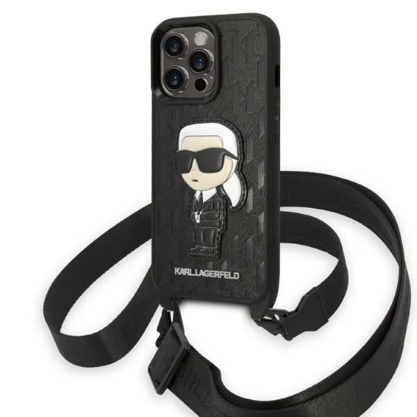 Tok Apple iPhone 14 Pro-hoz, Karl Lagerfeld, Monogram Ikonik Karl, Fekete
