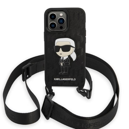 Tok Apple iPhone 14 Pro-hoz, Karl Lagerfeld, Monogram Ikonik Karl, Fekete