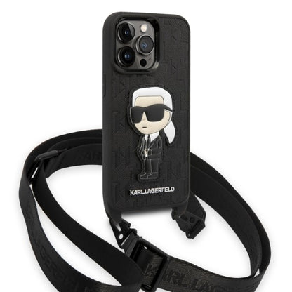 Tok Apple iPhone 14 Pro-hoz, Karl Lagerfeld, Monogram Ikonik Karl, Fekete