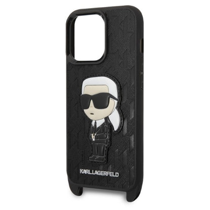 Tok Apple iPhone 14 Pro-hoz, Karl Lagerfeld, Monogram Ikonik Karl, Fekete