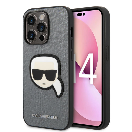 Tok Apple iPhone 14 Pro-hoz, Karl Lagerfeld, Saffiano Karl's Head, Ezüst