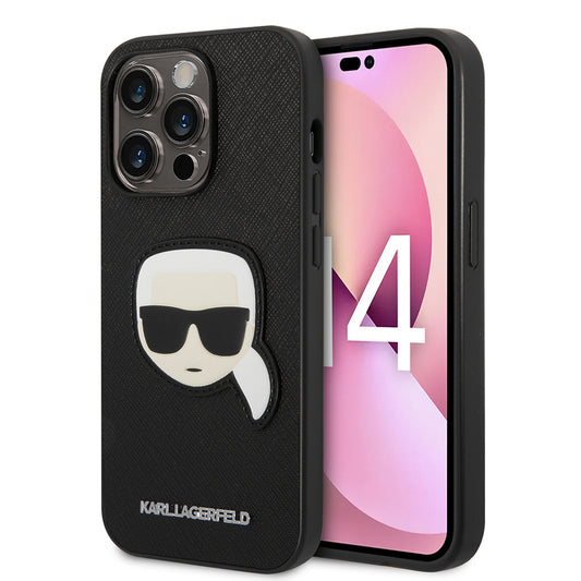 Tok Apple iPhone 14 Pro-hoz, Karl Lagerfeld, Saffiano Karl's Head, Fekete