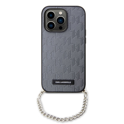 Tok Apple iPhone 14 Pro-hoz, Karl Lagerfeld, Saffiano Monogram Chain, Ezüst