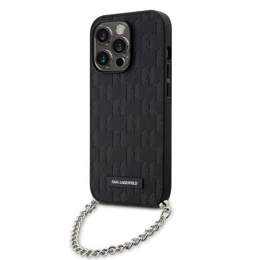 Tok Apple iPhone 14 Pro-hoz, Karl Lagerfeld, Saffiano Monogram Chain, Fekete