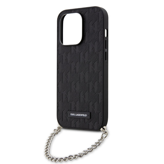 Tok Apple iPhone 14 Pro-hoz, Karl Lagerfeld, Saffiano Monogram Chain, Fekete
