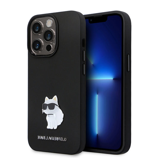 Tok Apple iPhone 14 Pro-hoz, Karl Lagerfeld, Silicone Choupette Metal, Fekete